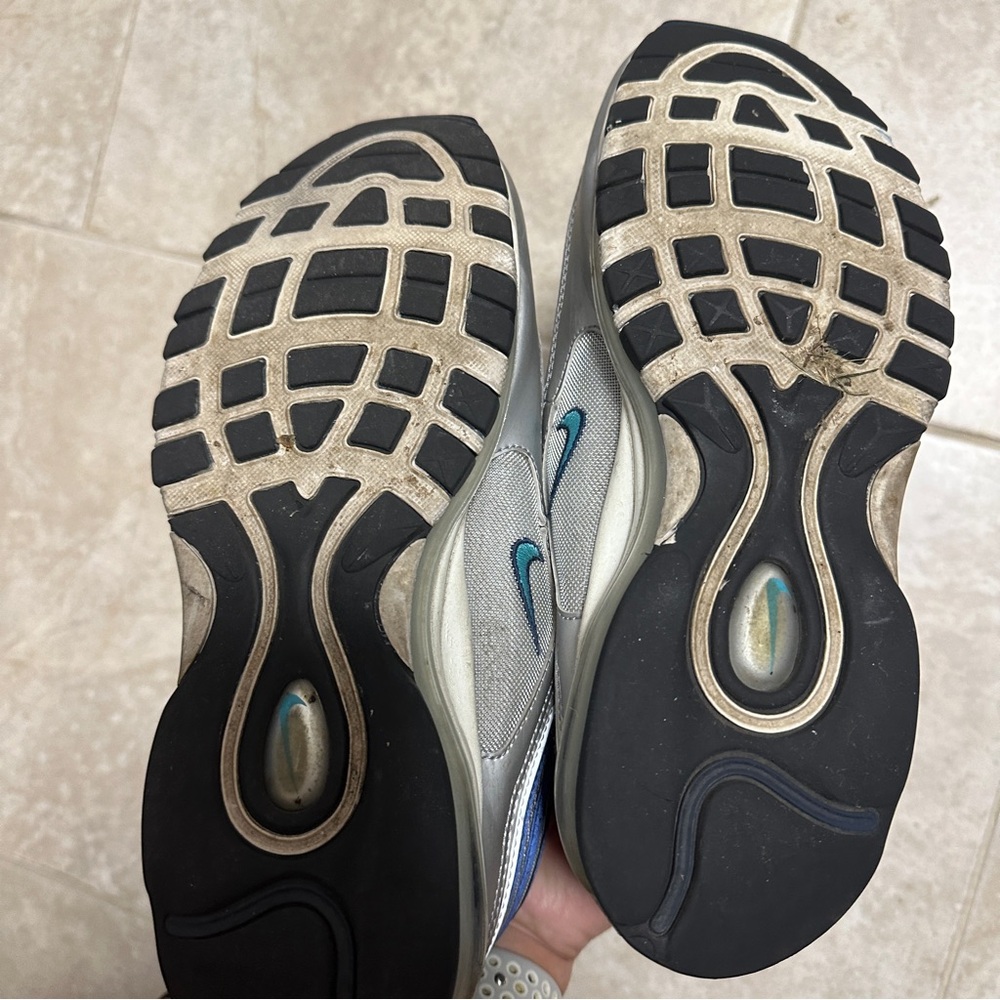 Nike Men's Air Max 97 Shoes, Metallic‎ Silver/Chlorine Blue size 10 used - Picture 8 of 8